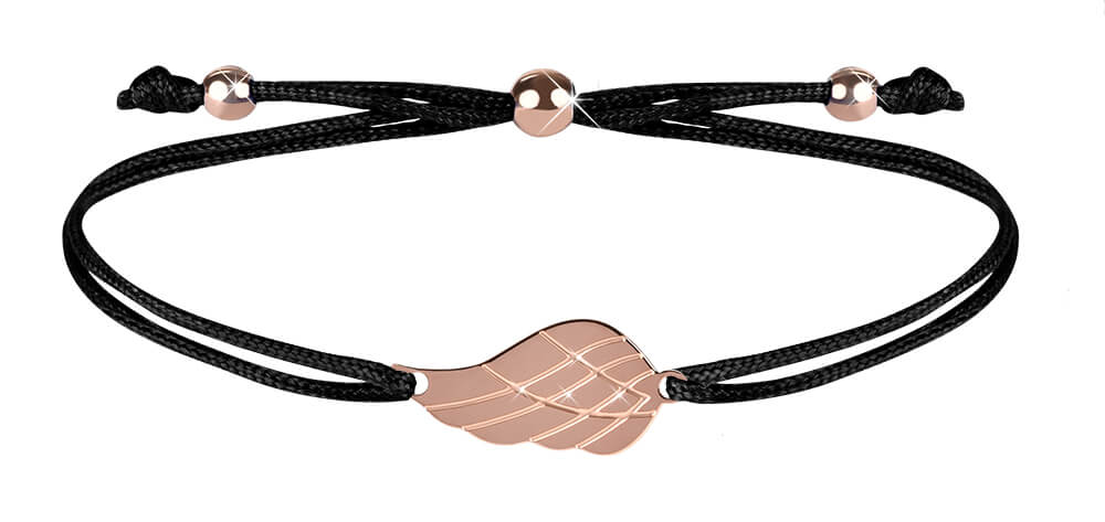 Troli Šňůrkový náramek s andělským křídlem černá/bronzová