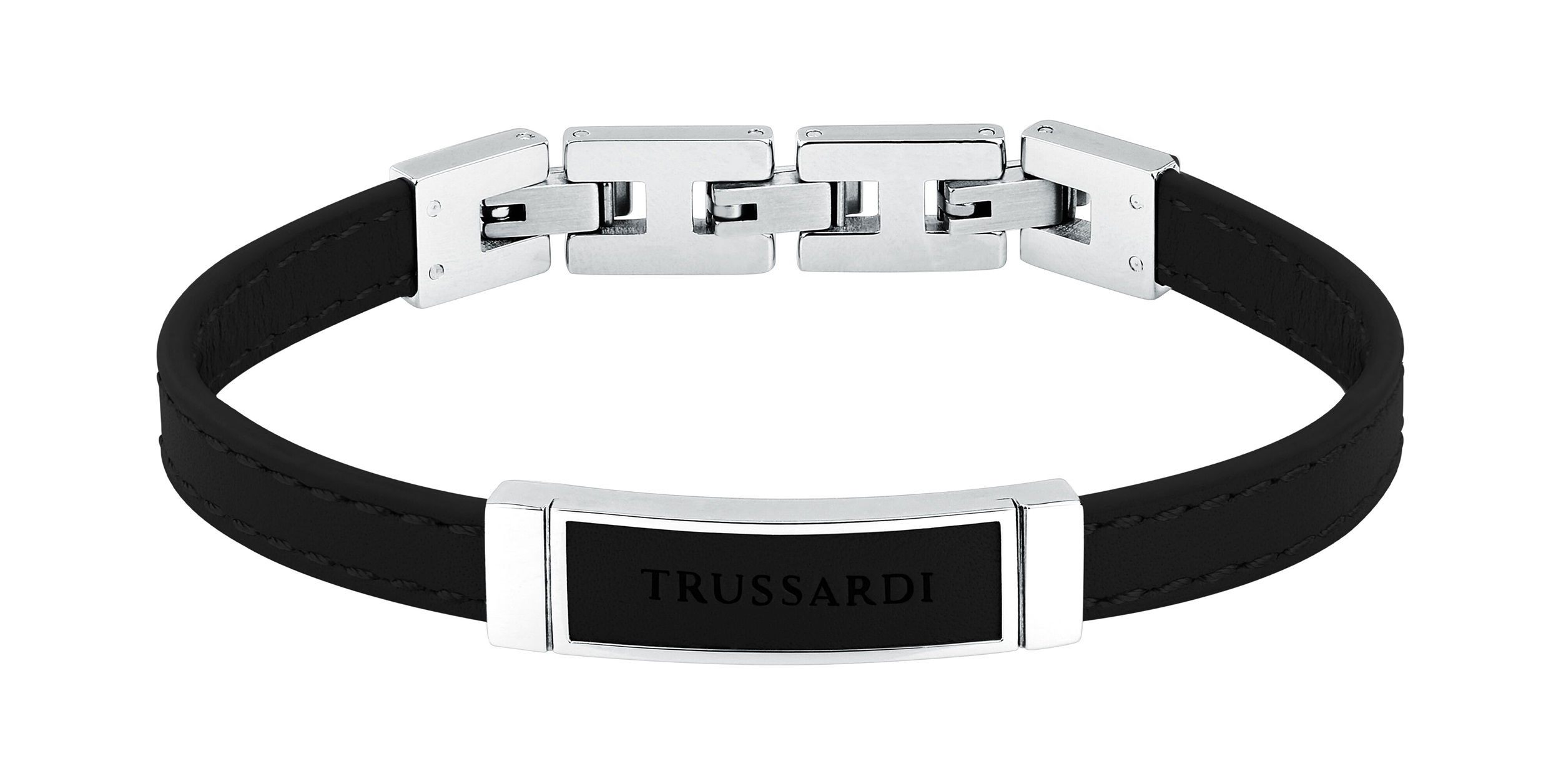 Trussardi Černý kožený náramek pro muže T-Leather TJAXZ05