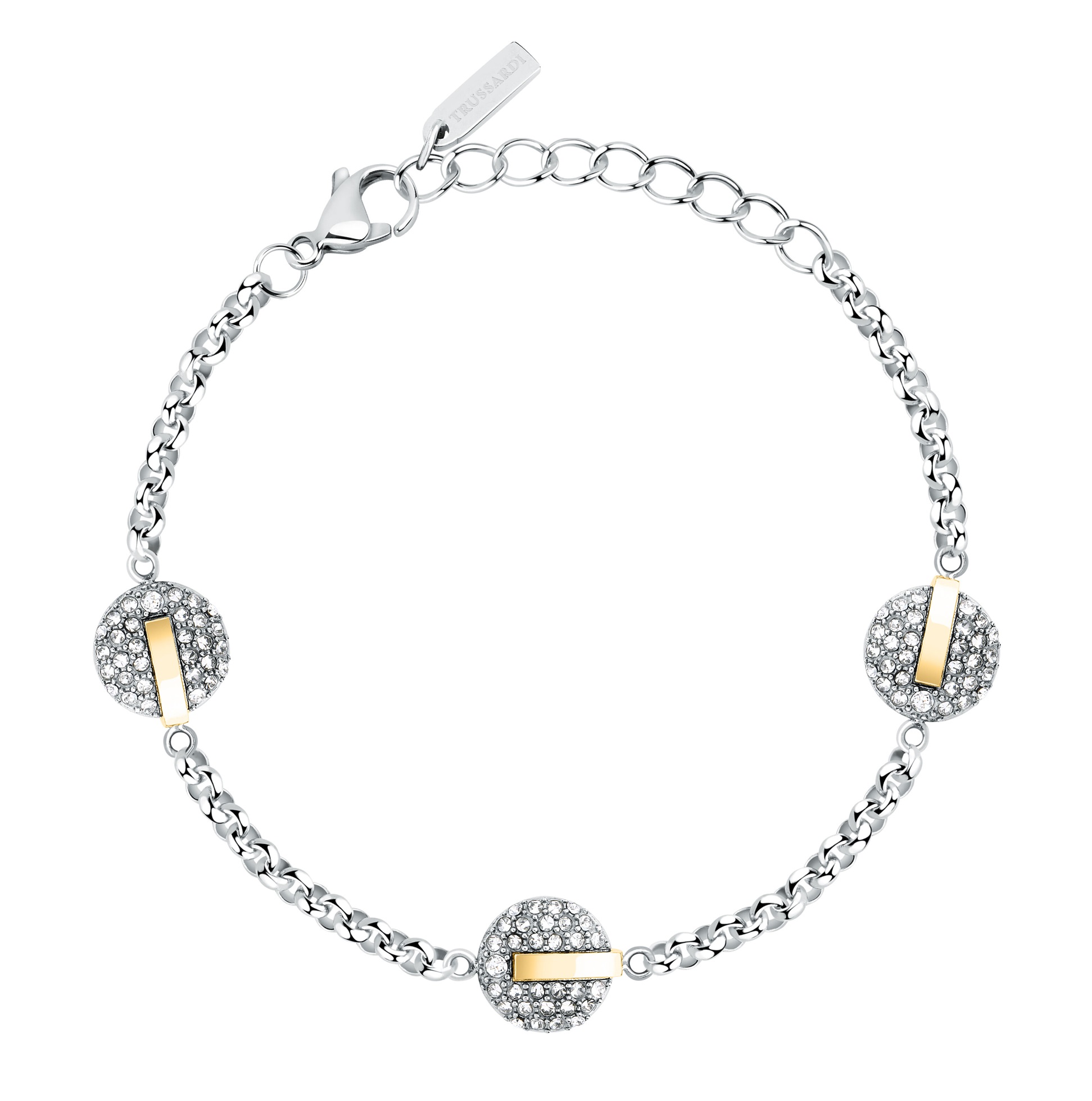 Trussardi Třpytivý bicolor náramek z oceli T-Round TJAYF10