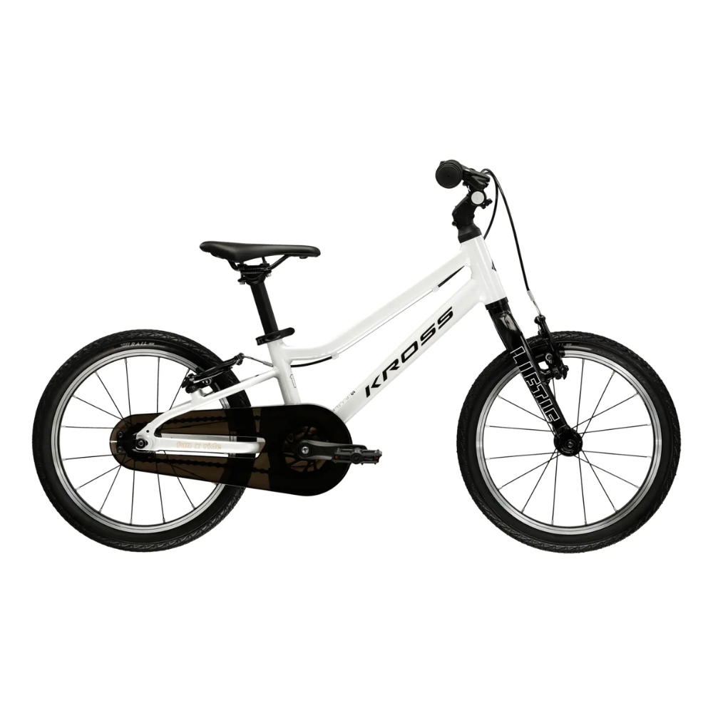 Ultra lehké dětské kolo Kross Liftie 16" Gen 009 • 105-125 cm • 5,8 kg 8" (105-125 cm) bílá/černá/žlutá/lesk