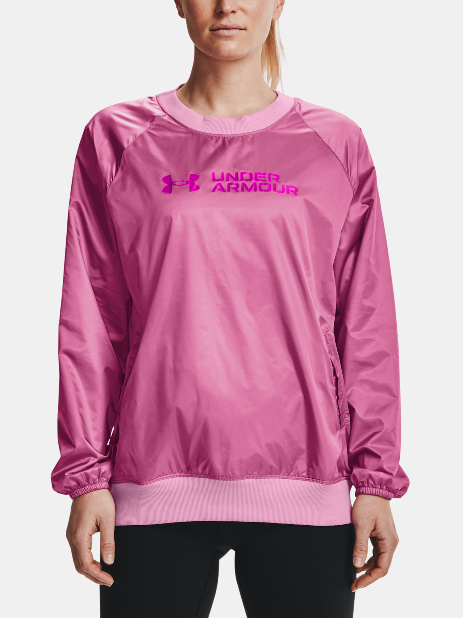 Under Armour Mikina Recover Woven Shine Crew-PNK - Dámské