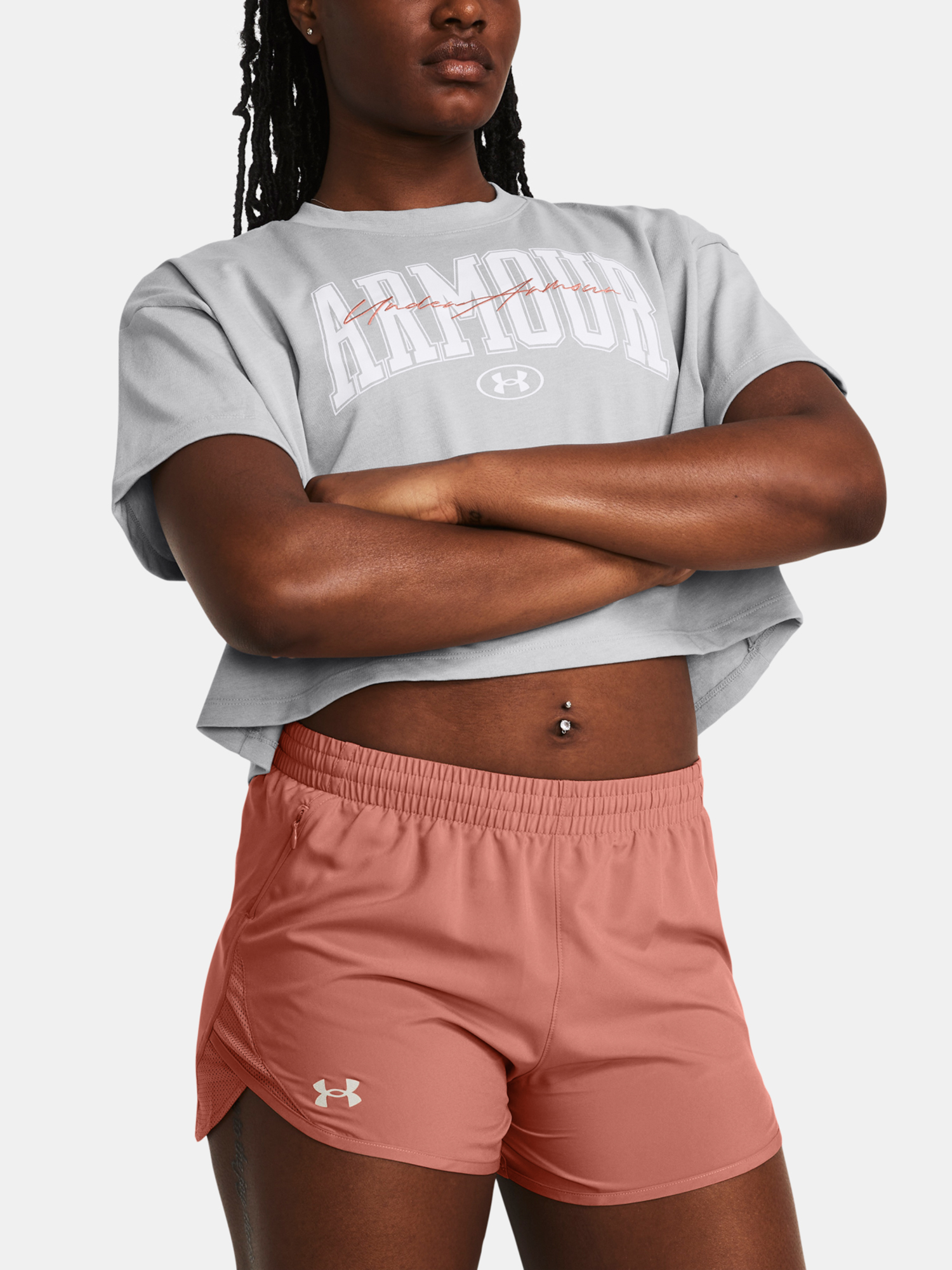 Under Armour Tričko UA HW SCRIPTED WM CROP SS-GRY - Dámské
