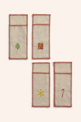 Vánoční sada obalů na příbory se lnem Calma House Joy 21 x 8 cm 4-pack