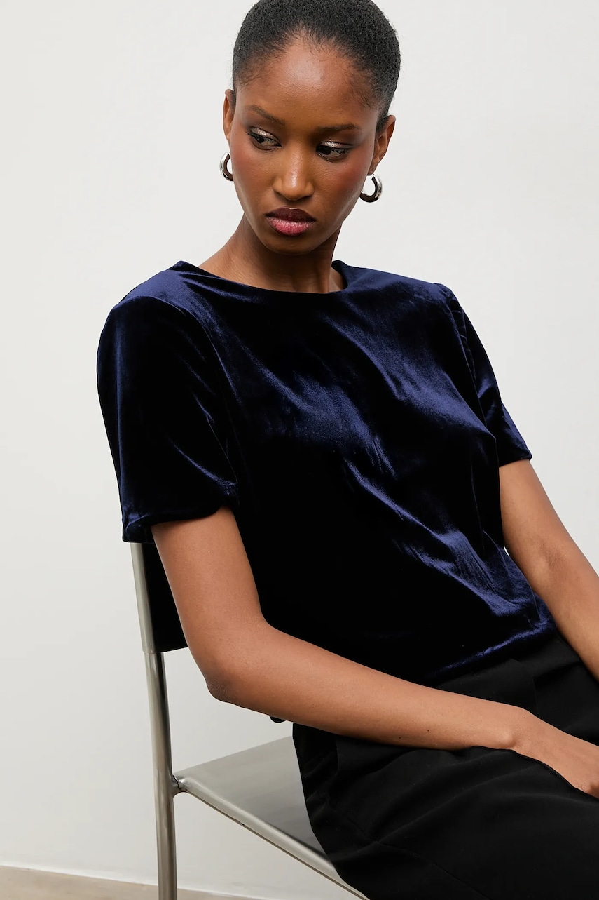 Velurová halenka Answear.LAB dámská, tmavomodrá barva, hladká