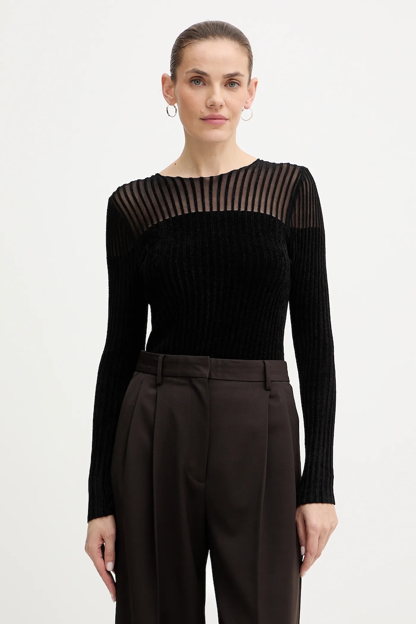 Velurová halenka Guess ROWENA dámská, černá barva, hladká, W5BR62 Z0890