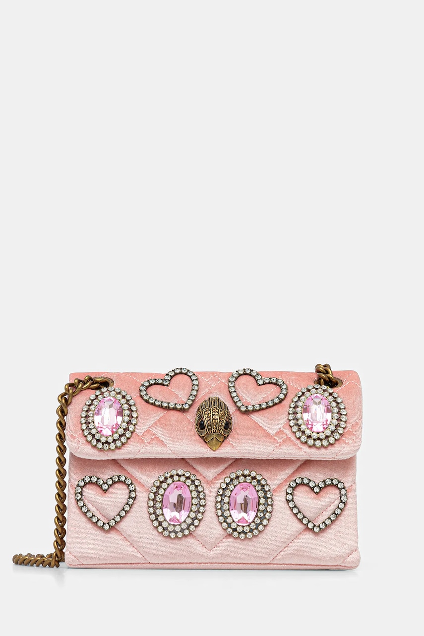 Velurová kabelka Kurt Geiger London VELVET MINI KENSINGTON růžová barva, 5018753789