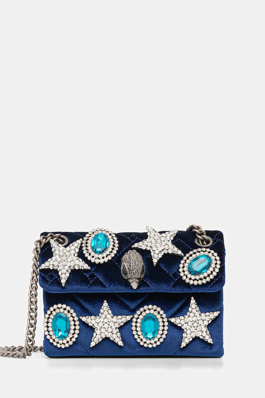 Velurová kabelka Kurt Geiger London VELVET MINI KENSINGTON tmavomodrá barva, 5018780789
