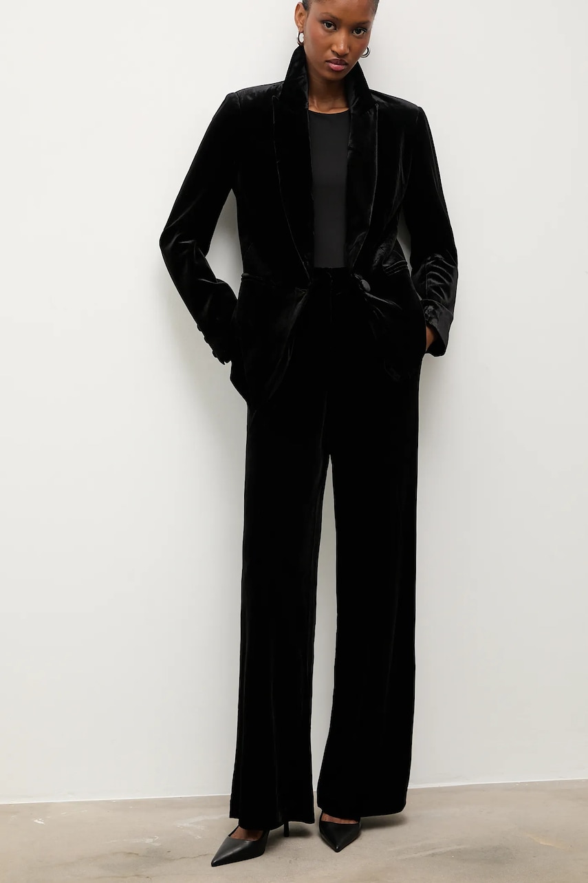 Velurové kalhoty Answear.LAB dámské, černá barva, široké, high waist