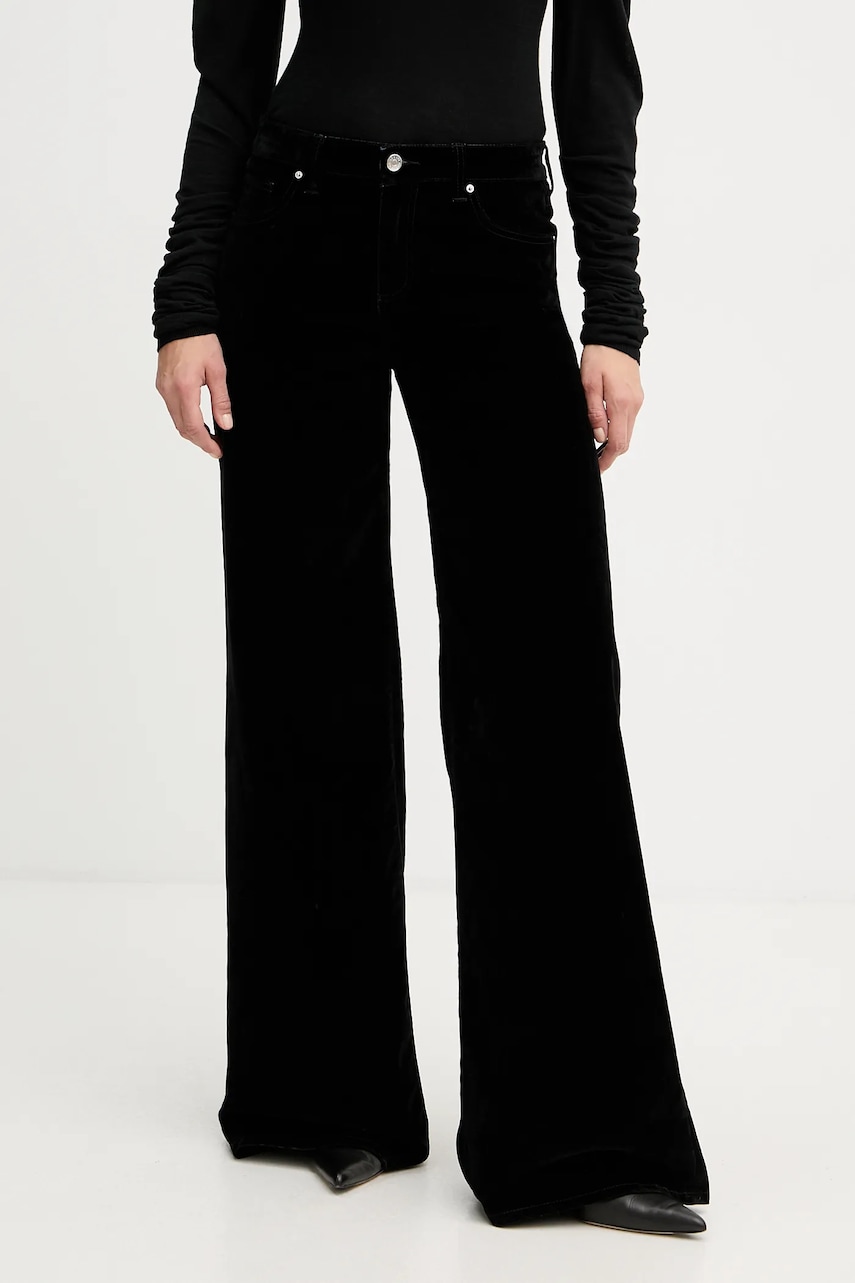 Velurové kalhoty Armani Exchange dámské, černá barva, high waist, XW001184 AF16093