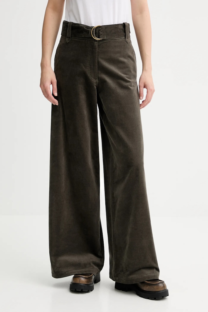 Velurové kalhoty Sessun dámské, zelená barva, high waist, 25107029