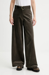 Velurové kalhoty Sessun dámské, zelená barva, high waist, 25107029