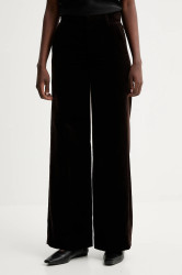 Velurové kalhoty ZADIG&VOLTAIRE dámské, hnědá barva, high waist, WWPA01868