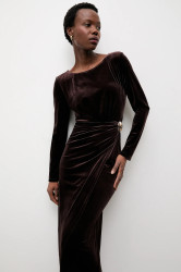 Velurové šaty Answear.LAB hnědá barva, maxi, přiléhavé