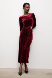 Velurové šaty Answear.LAB vínová barva, maxi, přiléhavé