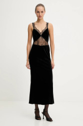 Velurové šaty Never Fully Dressed černá barva, maxi, NFDDR3012
