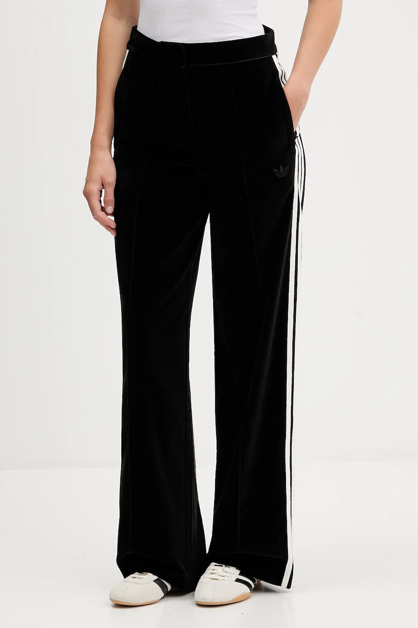 Velurové teplákové kalhoty adidas Originals Velvet dámské, černá barva, široké, high waist, KF2304