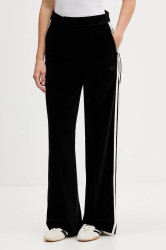 Velurové teplákové kalhoty adidas Originals Velvet dámské, černá barva, široké, high waist, KF2304
