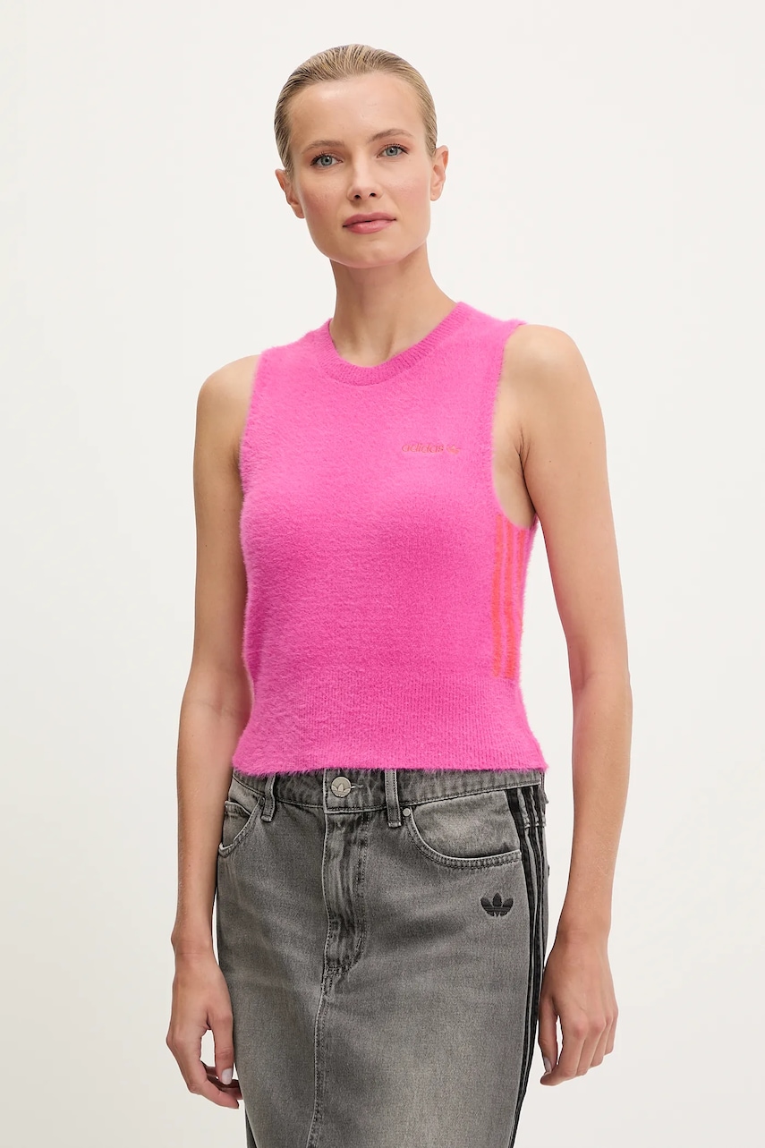 Vesta adidas Originals Fluffy Vest dámská, růžová barva, JW3648