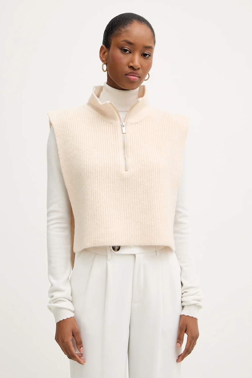 Vesta Morgan dámská, béžová barva, s pologolfem, 5COLA