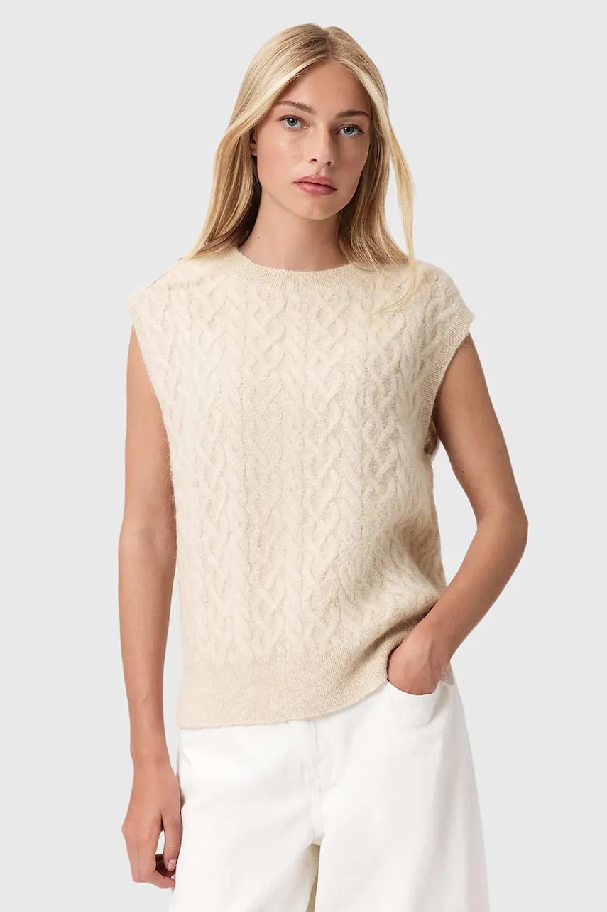 Vesta s přídavkem vlny AllSaints béžová barva, s golfem, W060KD