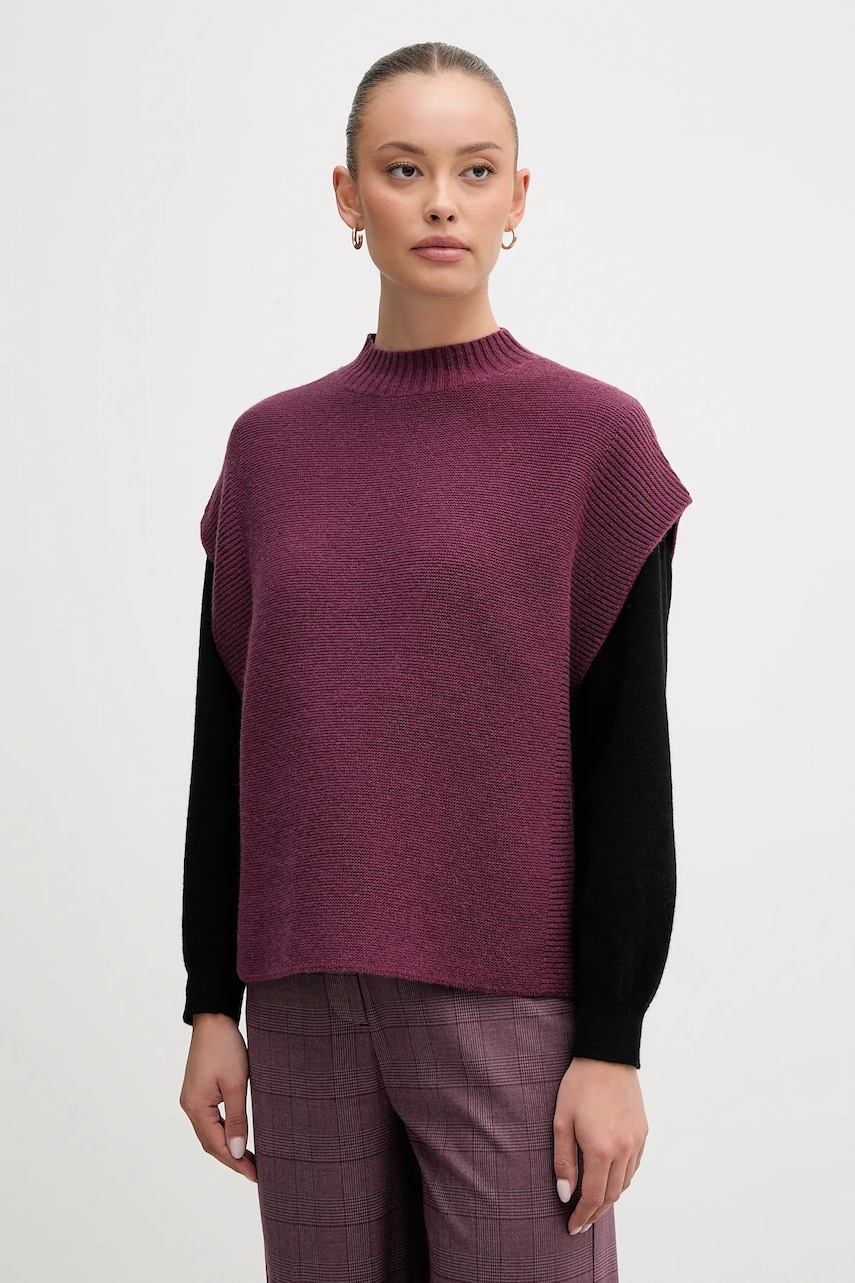 Vesta s přídavkem vlny United Colors of Benetton fialová barva, s pologolfem, 1244D10EF