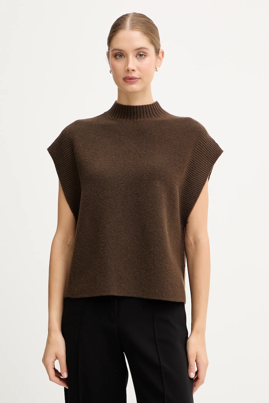 Vesta s přídavkem vlny United Colors of Benetton hnědá barva, s pologolfem, 1244D10EF