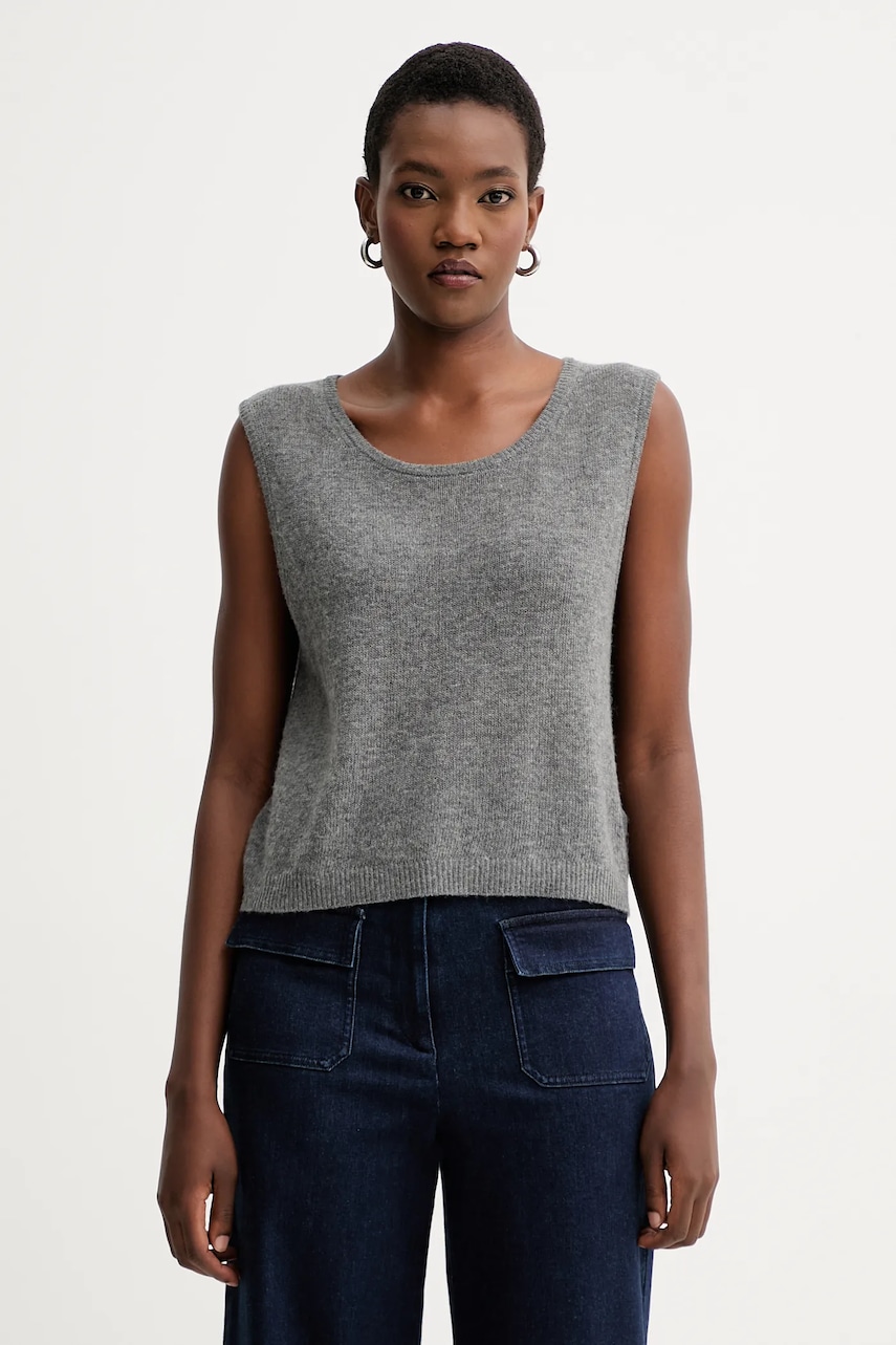 Vesta s vlnou American Vintage dámská, šedá barva, DUM18B