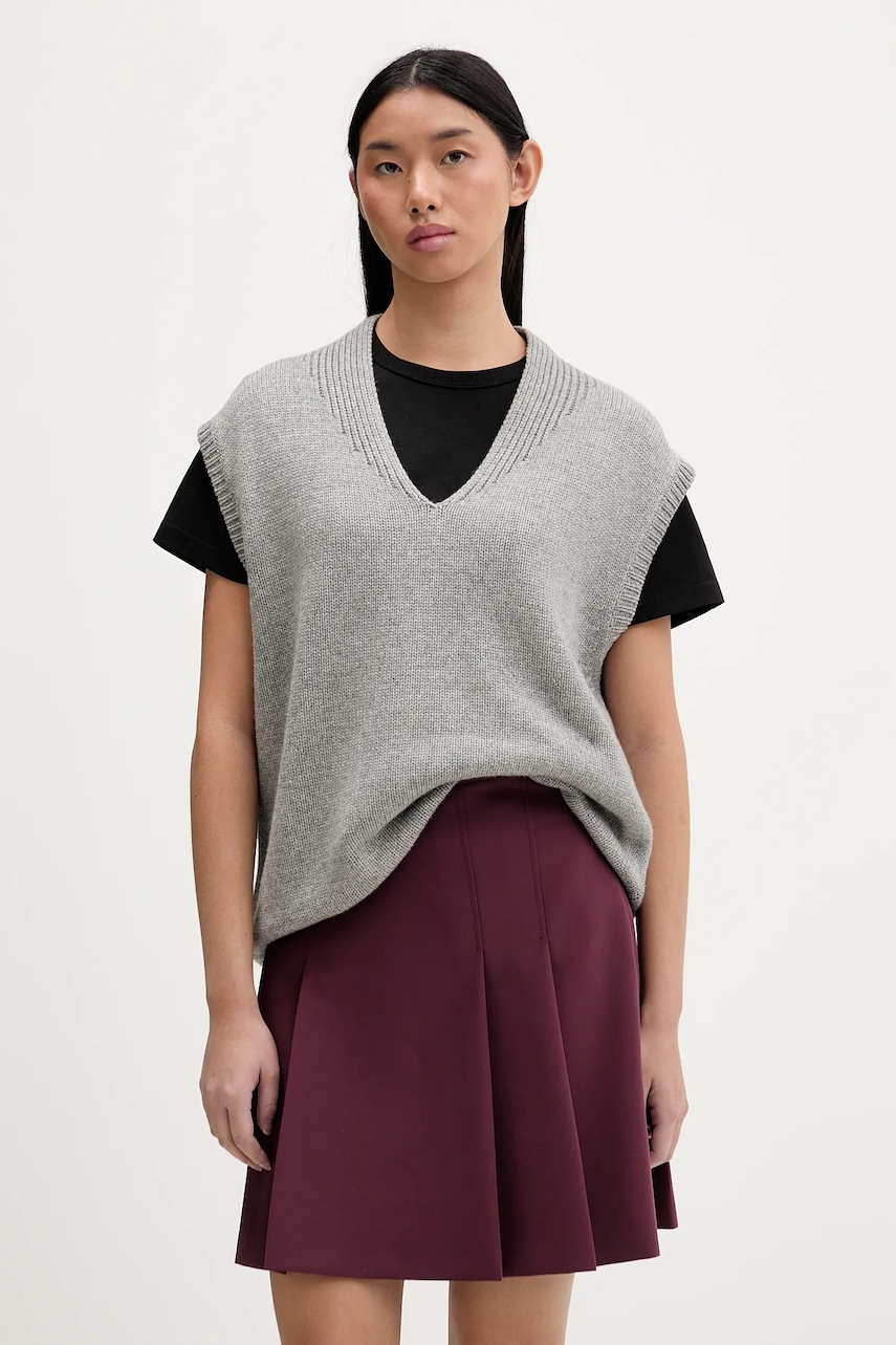 Vesta z kašmírové směsi HUGO Sliege dámská, šedá barva, 50554059