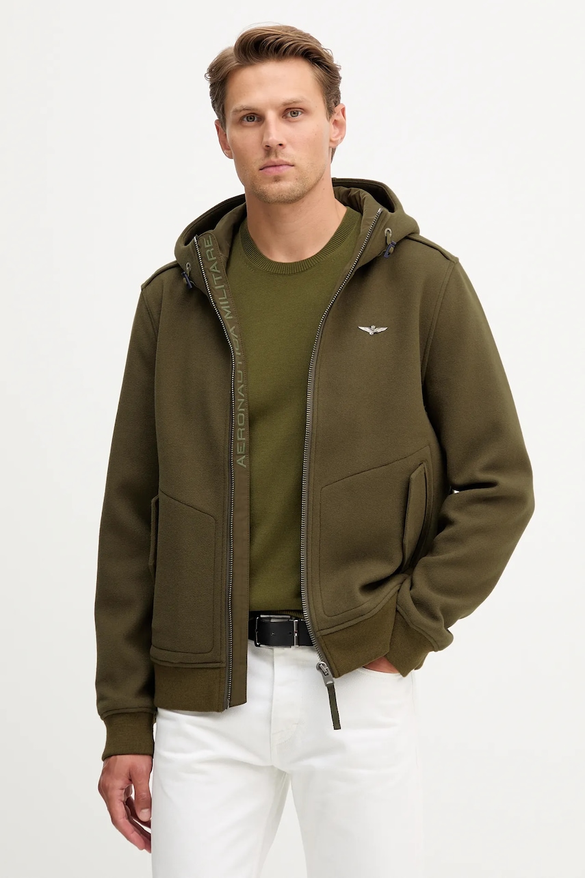 Vlněná bunda Aeronautica Militare zelená barva, přechodná, AM1381UL00902