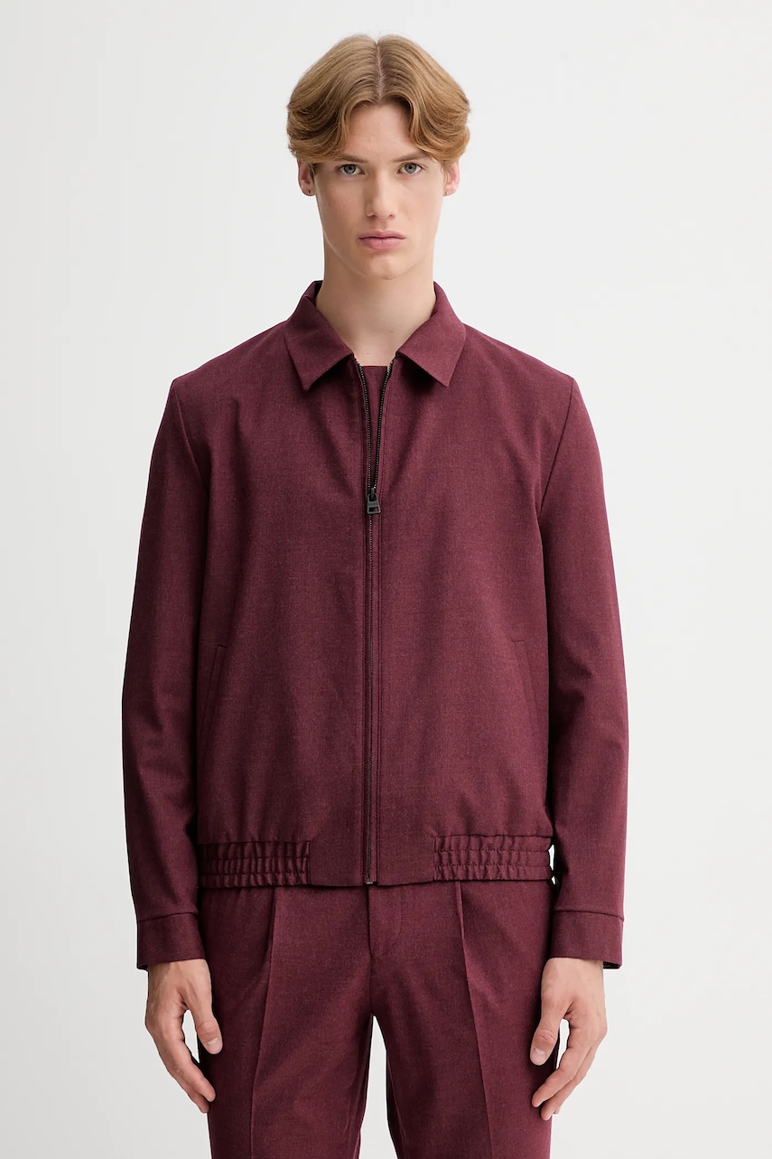 Vlněná bunda HUGO Hellys241F1X vínová barva, přechodná, 50547290