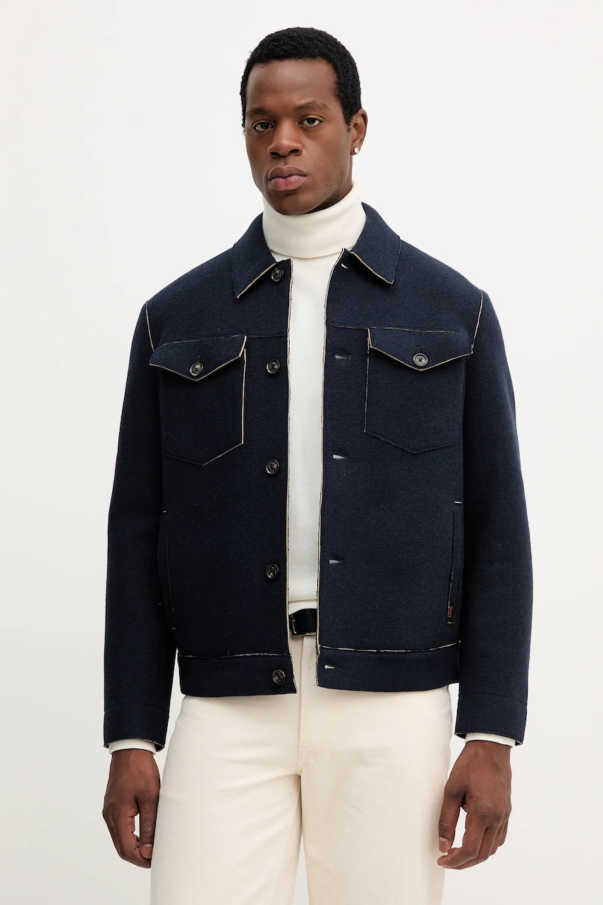 Vlněná bunda Liu Jo tmavomodrá barva, přechodná, QF5021.J4981