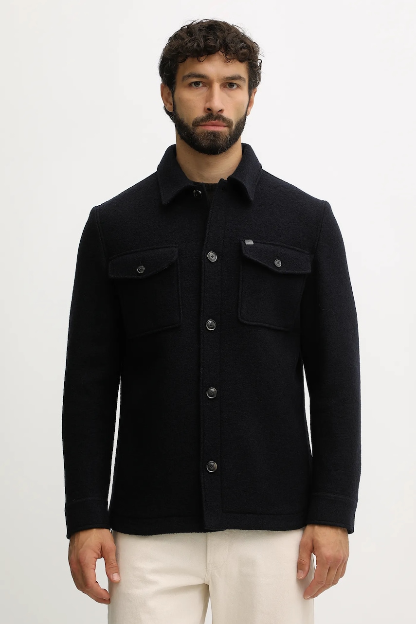 Vlněná bunda Tommy Hilfiger tmavomodrá barva, přechodná, MW0MW40771