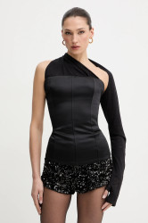 Vlněná halenka PRESSIAT dámská, černá barva, hladká, PRE119FW24