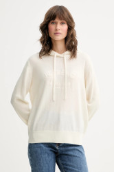 Vlněná mikina Iceberg dámská, béžová barva, s kapucí, hladká, A020 9003