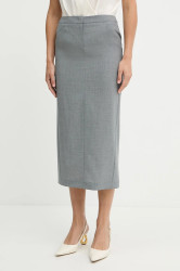 Vlněná sukně BOSS Vulera šedá barva, midi, 50541977