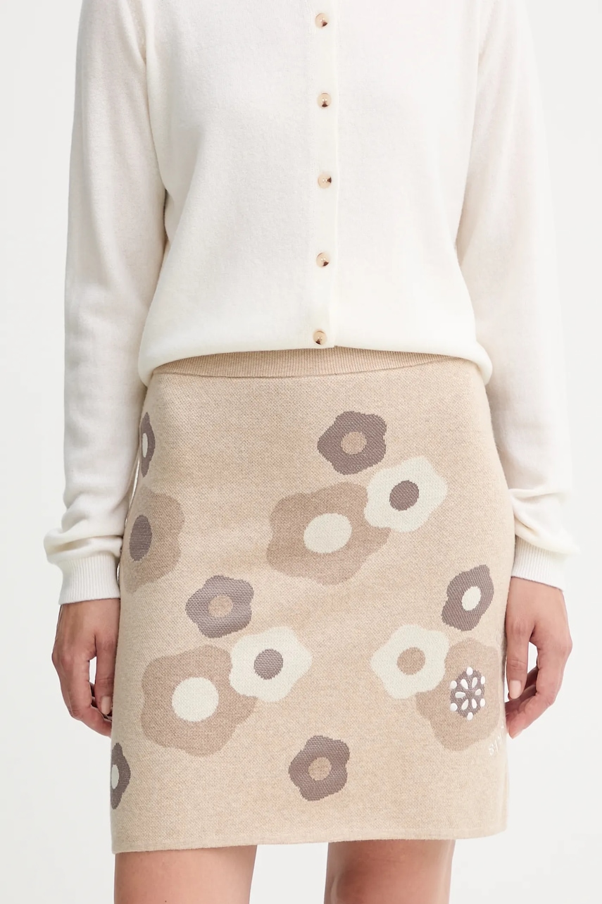 Vlněná sukně Kenzo béžová barva, mini, áčková, FF62JU6003CR