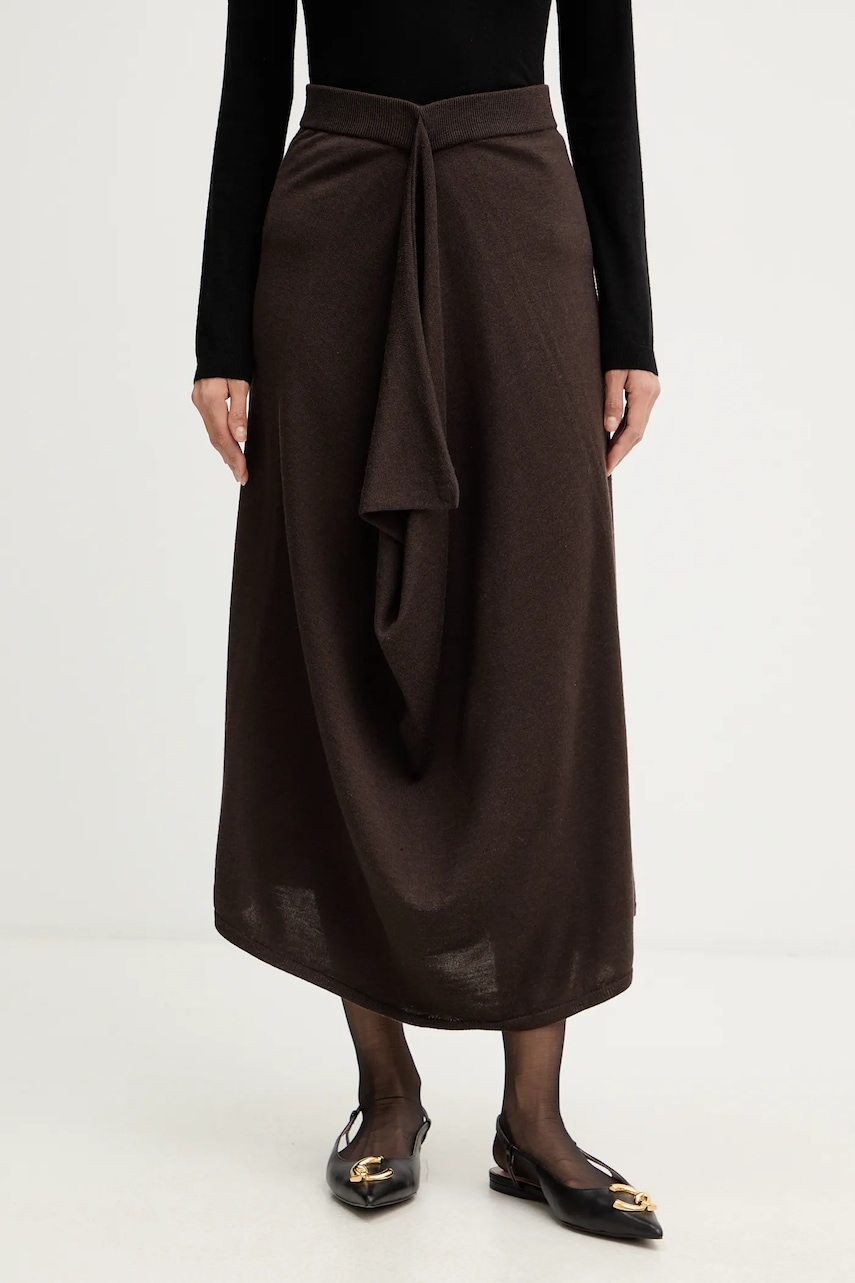 Vlněná sukně Liviana Conti hnědá barva, midi, L5WA28