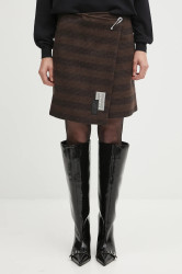 Vlněná sukně MM6 Maison Margiela hnědá barva, midi, áčková, S52MC0013.M35472.001F