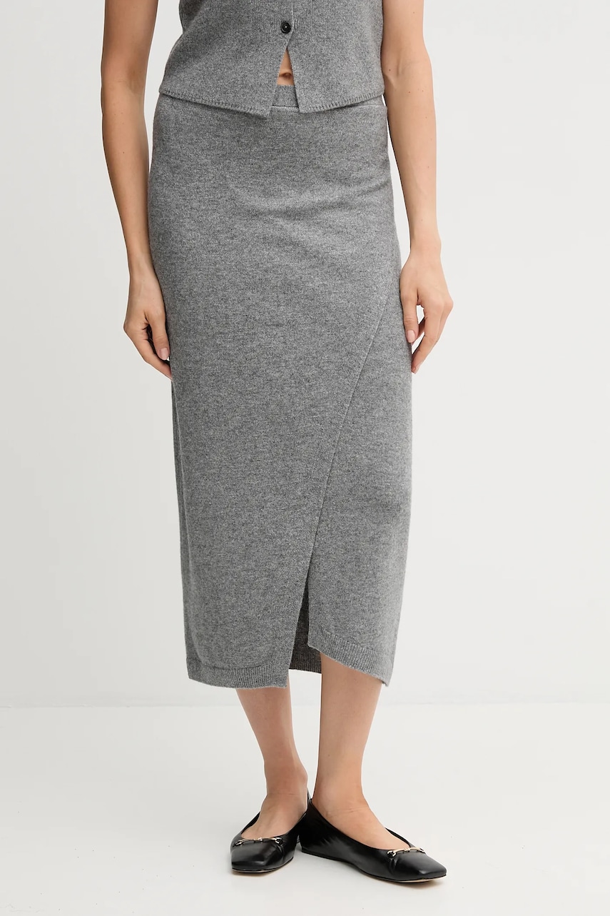 Vlněná sukně OUI šedá barva, maxi, pouzdrová, 88299