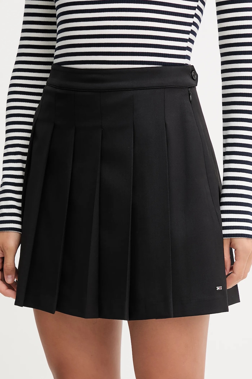 Vlněná sukně Tommy Hilfiger černá barva, mini, áčková, WW0WW48354