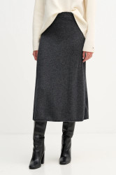 Vlněná sukně Tommy Hilfiger šedá barva, midi, áčková, WW0WW46756