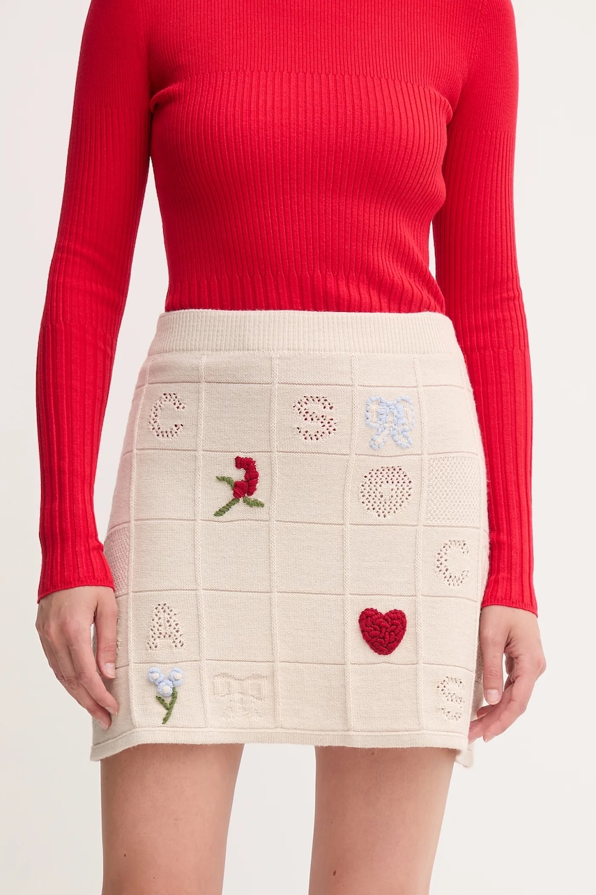 Vlněná sukně Twinset béžová barva, mini, 252TP3311