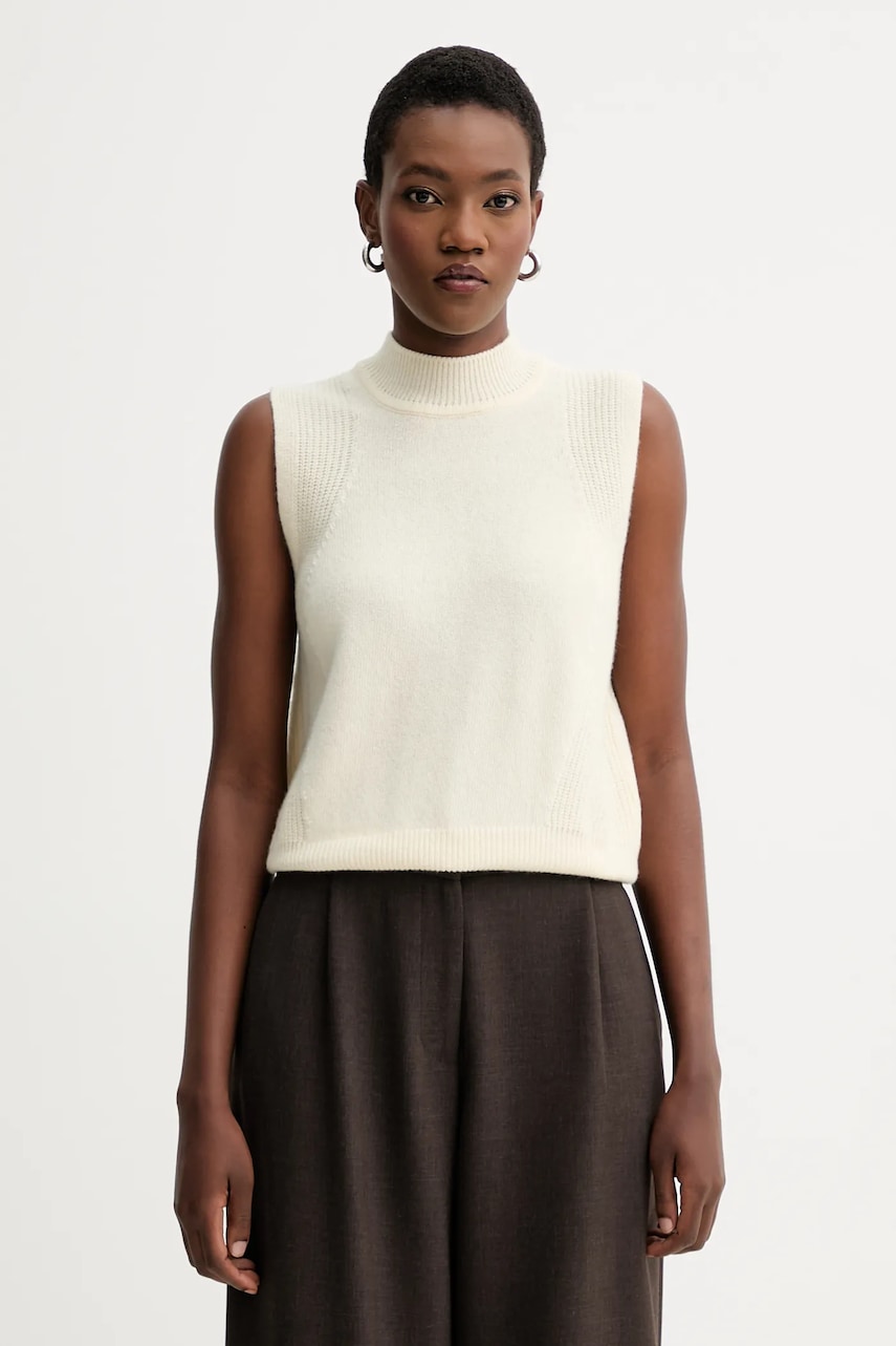 Vlněná vesta Sessun dámská, béžová barva, s pologolfem, 25109018