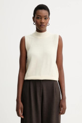 Vlněná vesta Sessun dámská, béžová barva, s pologolfem, 25109018