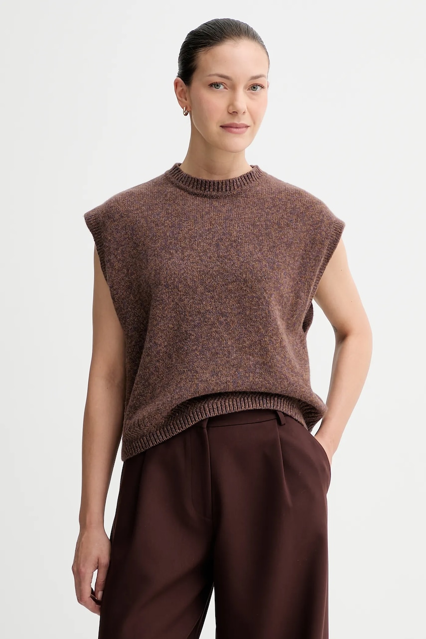 Vlněná vesta Sessun dámská, hnědá barva, 24109002