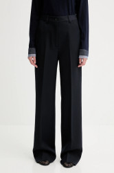 Vlněné kalhoty Bally dámské, tmavomodrá barva, široké, high waist, WTR03W