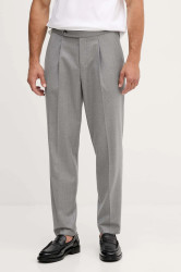 Vlněné kalhoty BOSS C-Perino-PL-DTL-254 pánské, šedá barva, ve střihu chinos, 50551829