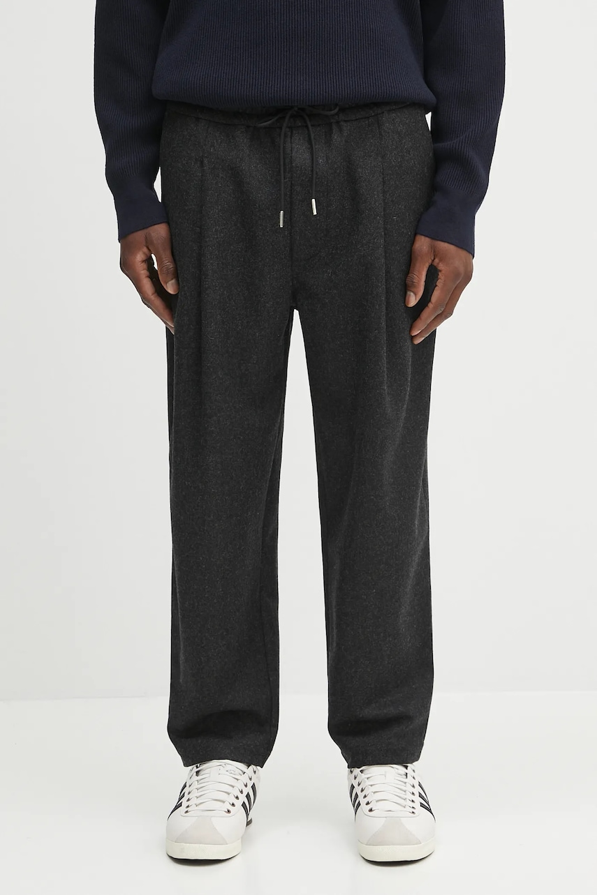 Vlněné kalhoty Drôle de Monsieur Le Pantalon Cropped Flanelle pánské, šedá barva, H.BP167.WV008