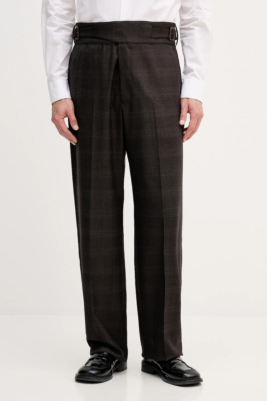 Vlněné kalhoty Emporio Armani pánské, šedá barva, ve střihu chinos, EM004009.TE182704