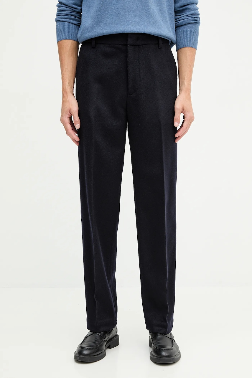 Vlněné kalhoty Emporio Armani pánské, tmavomodrá barva, EM001182 AF14740